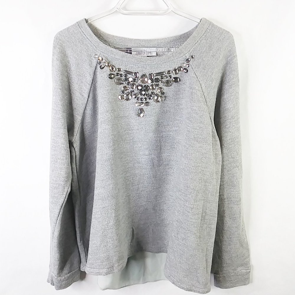 Jennifer Lopez Grey Rhinestone Sweater Size Large